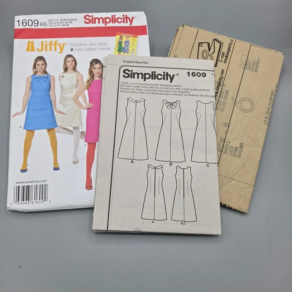 Simplicity 1609 R5 Jiffy 1960s Retro Shift Dress Sewing Pattern Size 14-22 Mod